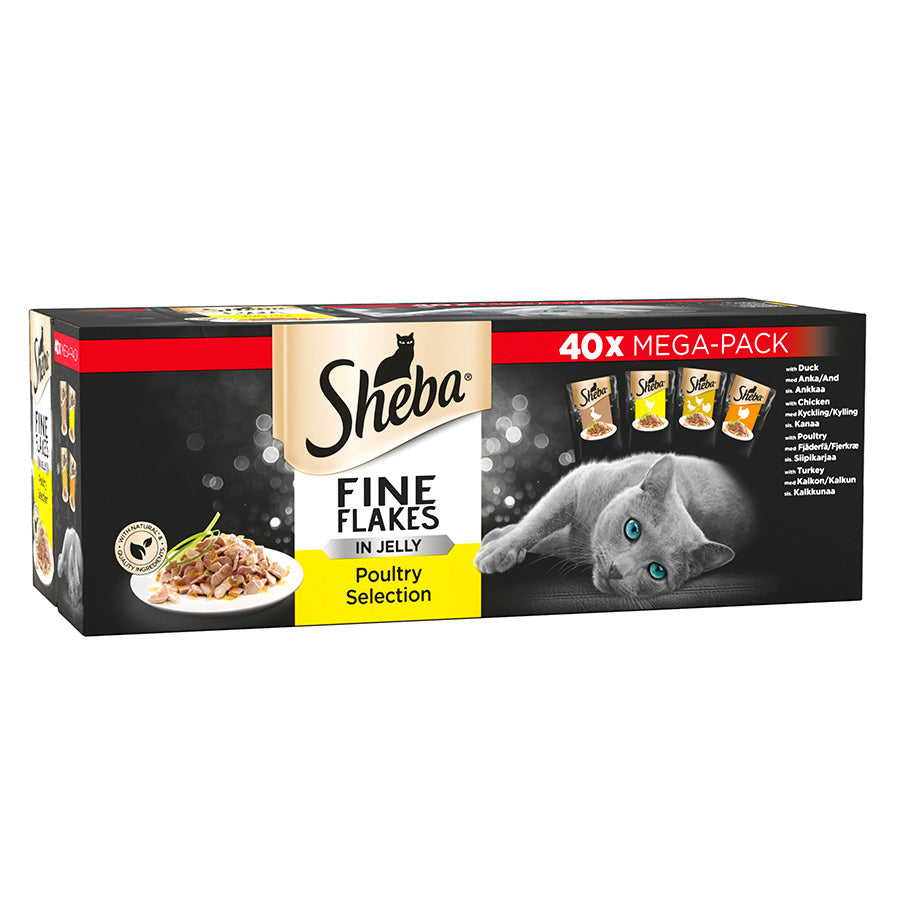 Sheba Fine Flakes Cat Pouches Poultry Collection in Jelly 40 Bulk Pack  x 85g