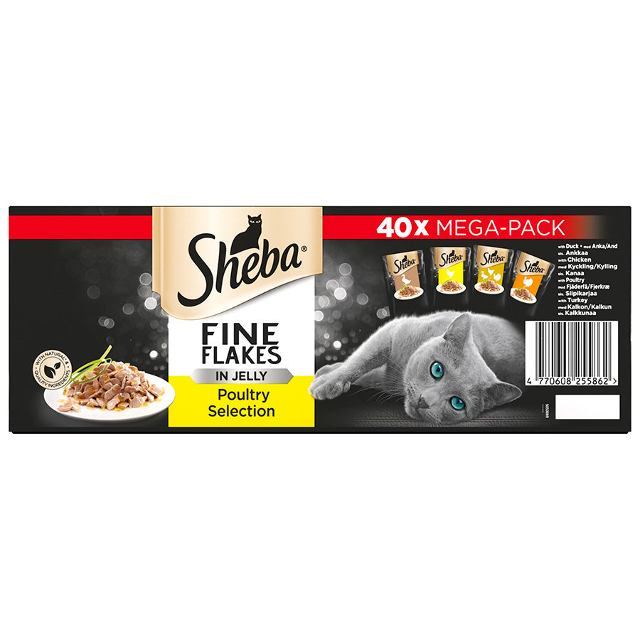 Sheba Fine Flakes Cat Pouches Poultry Collection in Jelly 40 Bulk Pack  x 85g