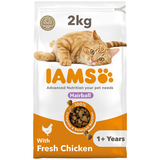 IAMS Hairball Dry Cat Food Chicken ( 2kg  x 2 )