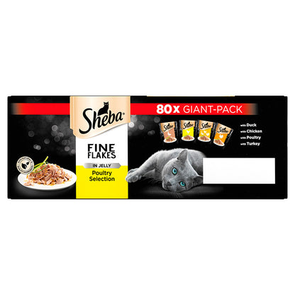 Sheba Fine Flakes Cat Pouches Poultry Collection in Jelly (80 Pack  x 85g)