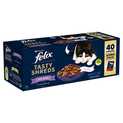 Felix Tasty Shreds Mixed Selection in Gravy Wet Cat Food 40pk × 80g