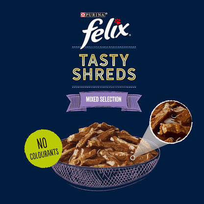 Felix Tasty Shreds Mixed Selection in Gravy Wet Cat Food 40pk × 80g