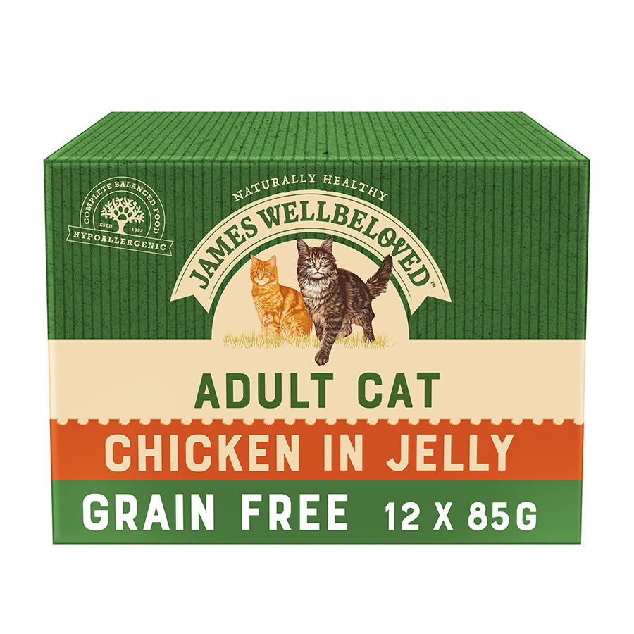 James Wellbeloved Grain Free Adult Cat Food Pouches Chicken in Jelly ( 12 x 85g )