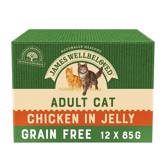 James Wellbeloved Grain Free Adult Cat Food Pouches Chicken in Jelly ( 12 x 85g )