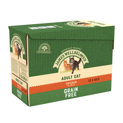 James Wellbeloved Grain Free Adult Cat Food Pouches Chicken in Jelly ( 12 x 85g )