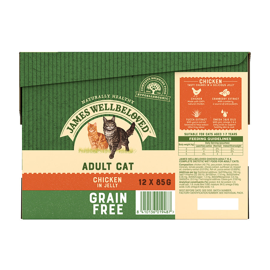 James Wellbeloved Grain Free Adult Cat Food Pouches Chicken in Jelly ( 12 x 85g )