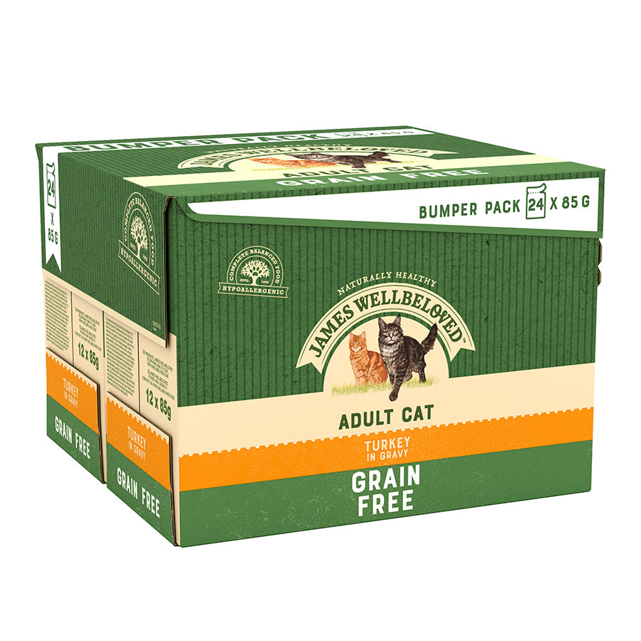 James Wellbeloved Grain Free Adult Cat Food Pouches Turkey in Gravy (24 x 85g)