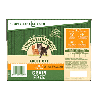 James Wellbeloved Grain Free Adult Cat Food Pouches Turkey in Gravy (24 x 85g)