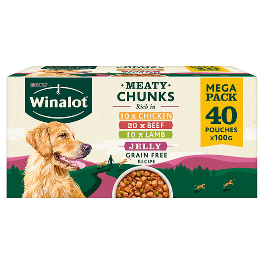 Winalot Meaty Chunks Pouches Mega Pack Mixed Chunks in Jelly 40 Pack, 100g