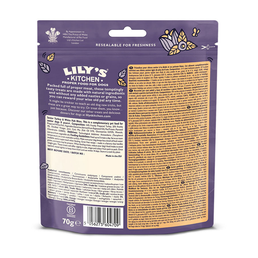 Lily's Kitchen Senior Dog Turkey & White Fish Treats ( 70g x 8 )