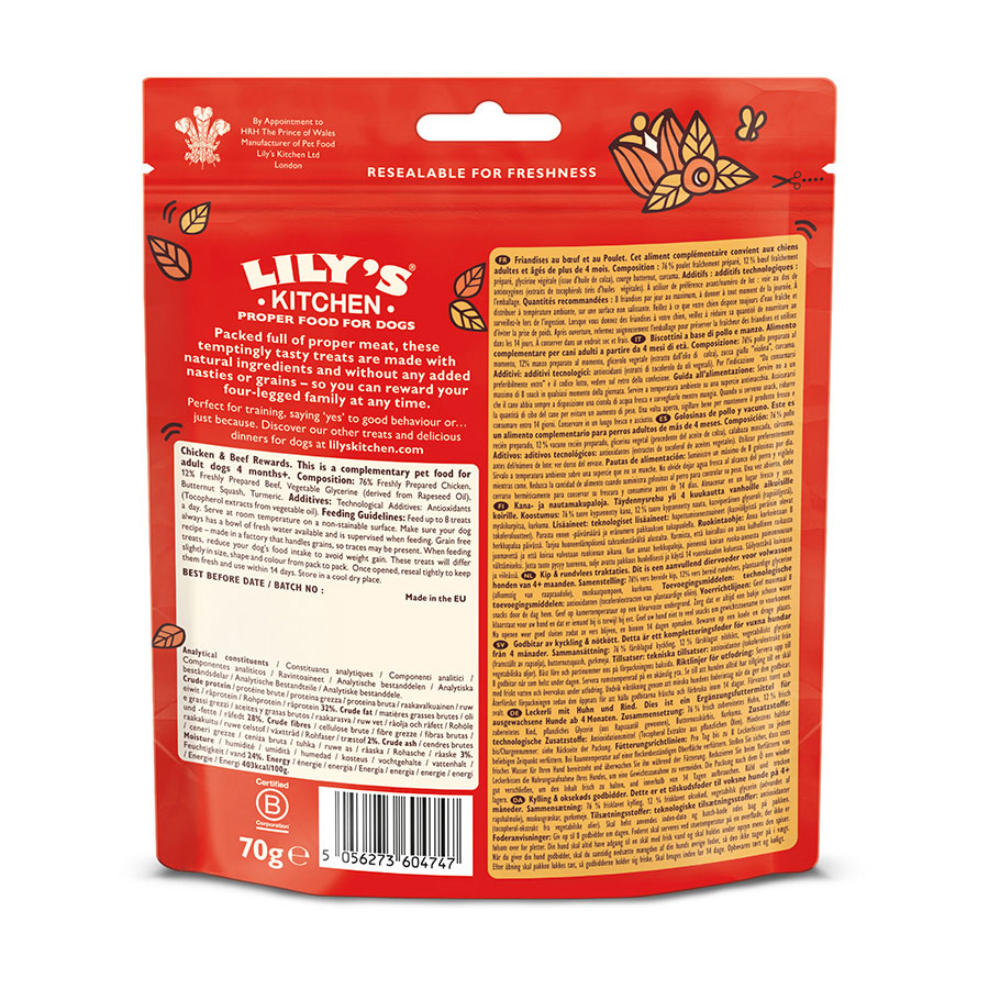 Lily's Kitchen Adult Dog Chicken & Beef Training Treats ( 70g x 8 )