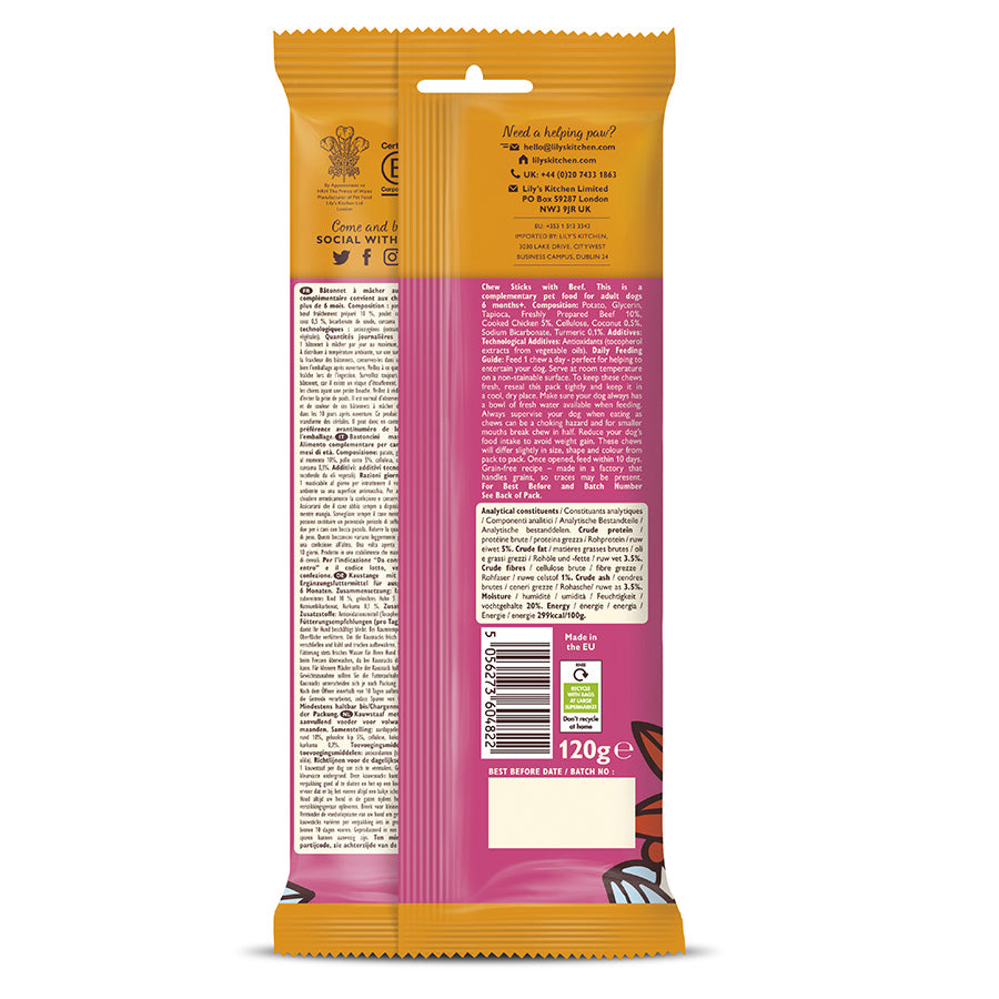 Lily's Kitchen Adult Dog Chew Sticks Beef ( 120g x 10 )