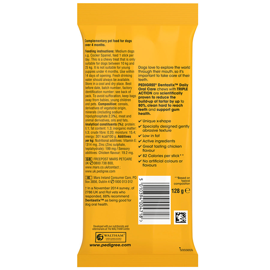 Pedigree Dentastix Daily Care Adult Medium Dog Dental Treats 128g ( 5 stks x 14 )