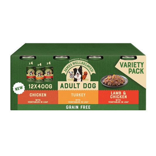 James Wellbeloved Grain Free Adult Wet Dog Food Turkey, Lamb & Chicken in Loaf 12 Pack