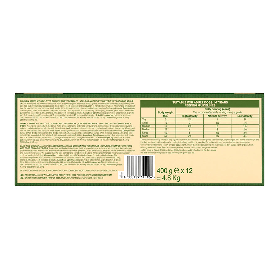 James Wellbeloved Grain Free Adult Wet Dog Food Turkey, Lamb & Chicken in Loaf 12 Pack