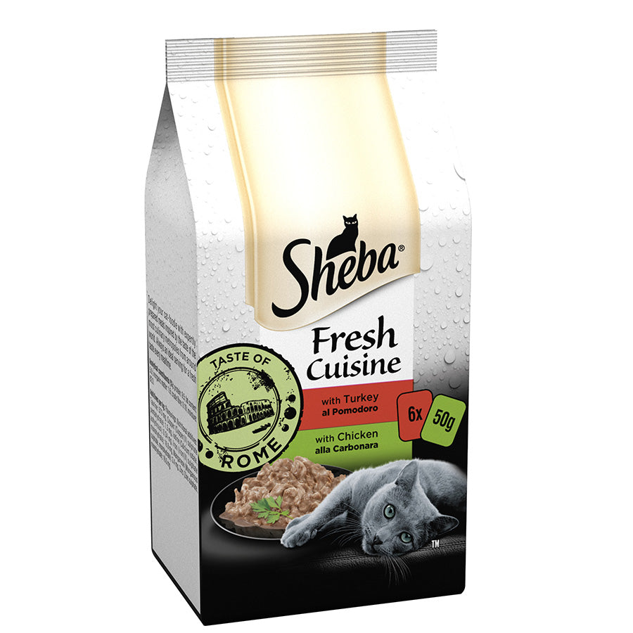 Sheba Fresh Cuisine Taste of Rome Wet Cat Food Pouches in Gravy (6x50g) x 8 packs