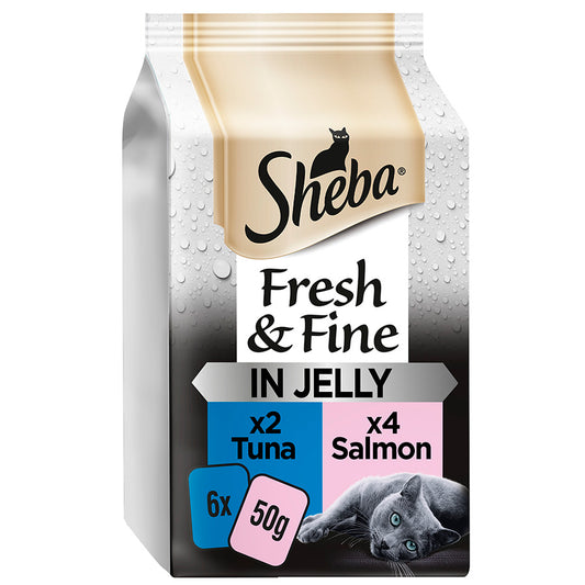 Sheba Fresh & Fine Wet Cat Food Pouches Tuna & Salmon in Jelly (6x50g) x 8 Pack