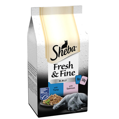 Sheba Fresh & Fine Wet Cat Food Pouches Tuna & Salmon in Jelly (6x50g) x 8 Pack