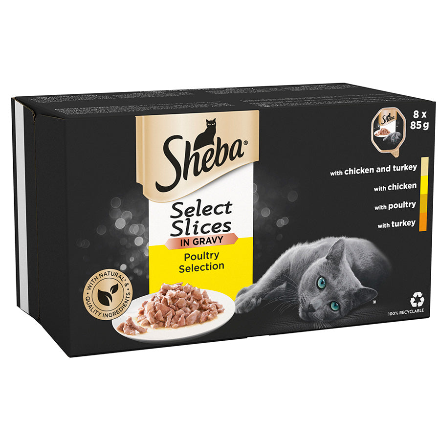 Sheba Select Slices Cat Trays Poultry Collection in Gravy ( 8 Pck × 85g ) - 4 Packs