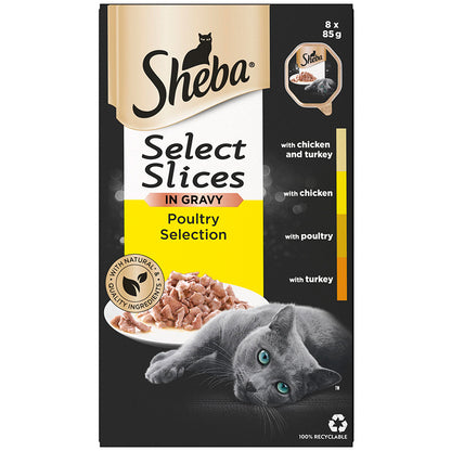 Sheba Select Slices Cat Trays Poultry Collection in Gravy ( 8 Pck × 85g ) - 4 Packs