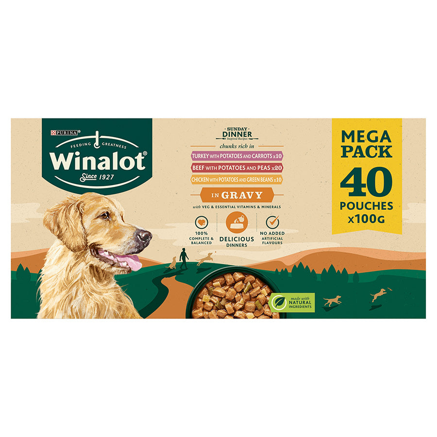 Winalot Sunday Dinner Dog Food Pouches Mixed in Gravy 40 Pack, 100g