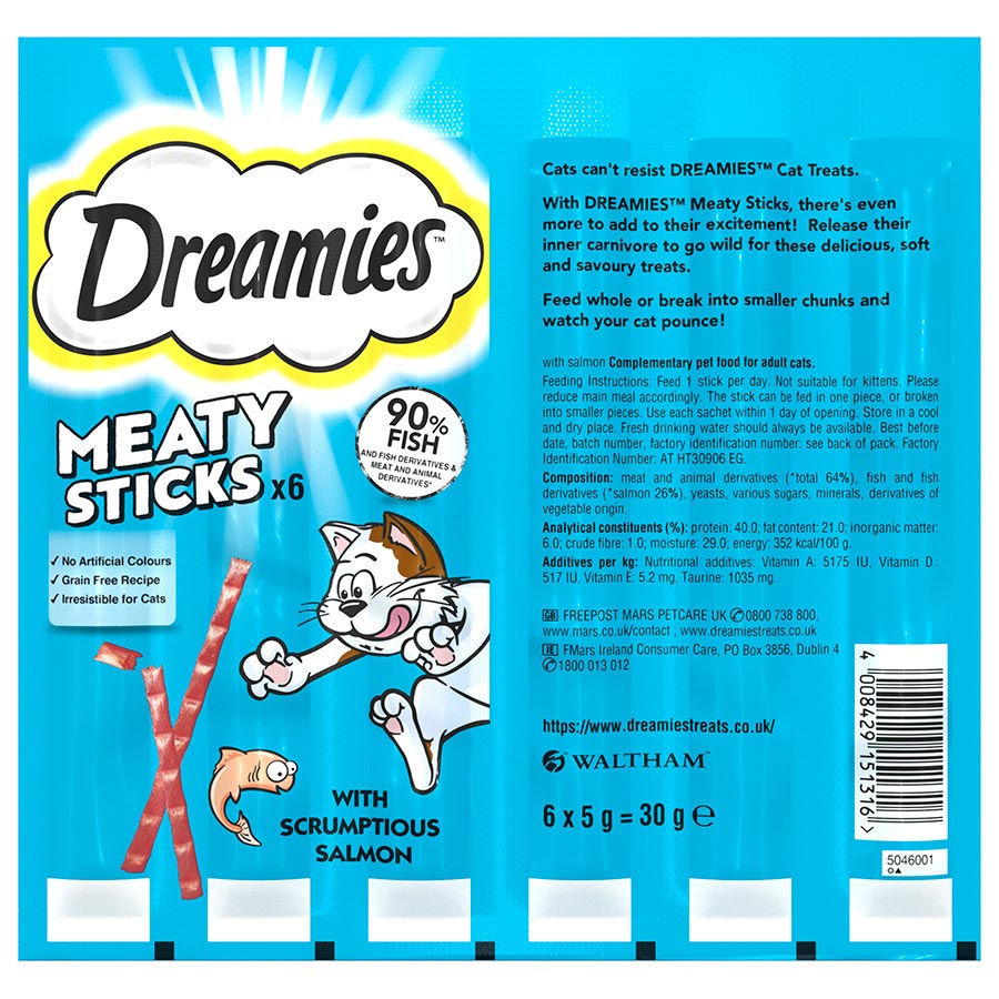 Dreamies Meaty Sticks Adult Cat Treats with Scrumptious Salmon (30g x 14)