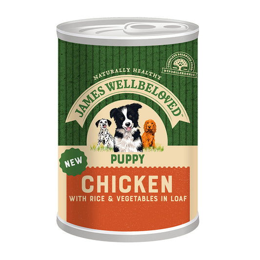 James Wellbeloved Puppy Wet Dog Food Chicken, Rice & Vegetables in Loaf Tin - ( 12 x 400g )