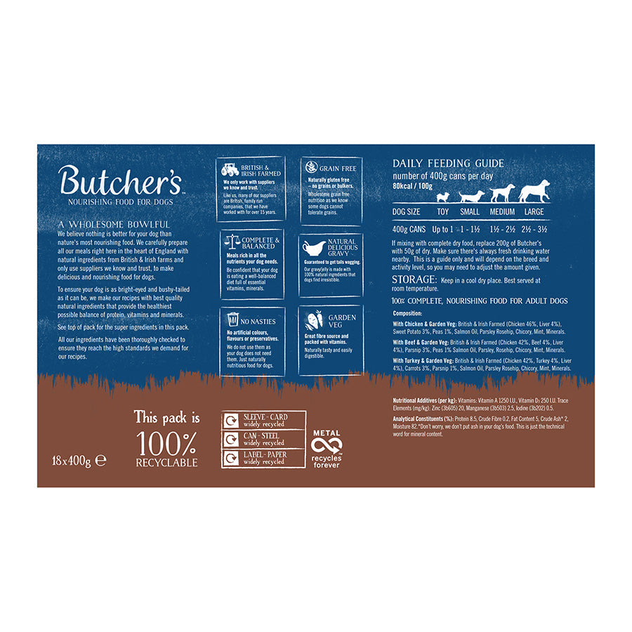 Butcher's Recipes in Gravy Dog Food Cans 18pk , 400g