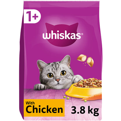 Whiskas 1+ Chicken Adult Dry Cat Food (3.8kg × 3)
