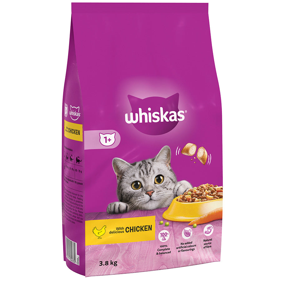 Whiskas 1+ Chicken Adult Dry Cat Food (3.8kg × 3)
