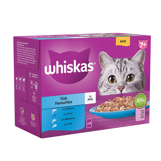 Whiskas 7+ Senior Wet Cat Food Fish Favourites in Jelly, 12 x 85g