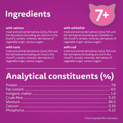 Whiskas 7+ Senior Wet Cat Food Fish Favourites in Jelly, (12 x 85g) x 4