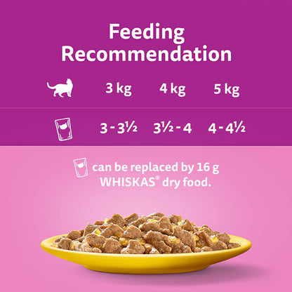 Whiskas 1+ Poultry Feasts Adult Wet Cat Food Pouches in Jelly – ( 12 x 85 ) x 4