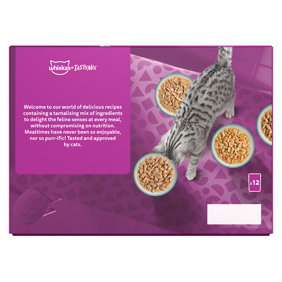 Whiskas 1+ Catch of the Day Adult Wet Cat Food Pouches in Gravy, Pack of 4 ( 12 × 85g )