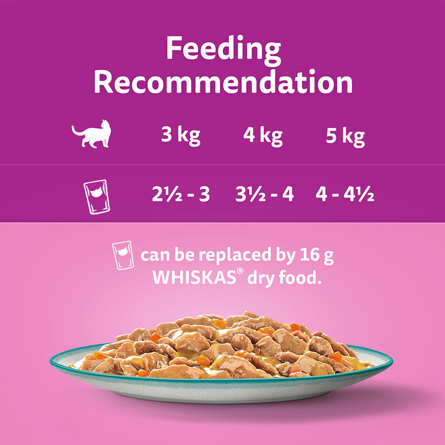 Whiskas 1+ Catch of the Day Adult Wet Cat Food Pouches in Gravy, Pack of 4 ( 12 × 85g )