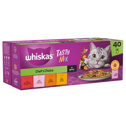 Whiskas 1+ Chef's Choice Mix Adult Wet Cat Food Pouches in Gravy 40 Pack