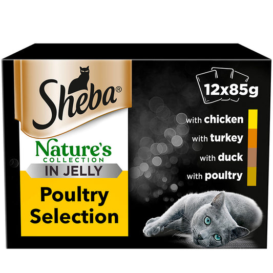 Sheba Natures Collection Cat Food Pouch Poultry Selection in Jelly (12 Pack x 85g) x 4 Packs