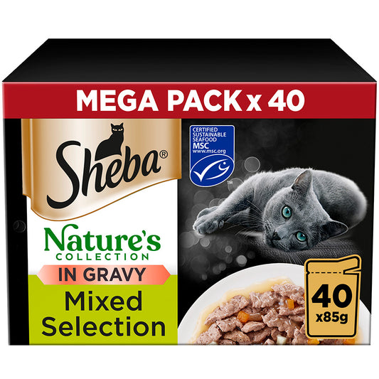 Sheba Natures Collection Cat Food Pouch Mixed Selection in Gravy ( 40 Pack × 85g )