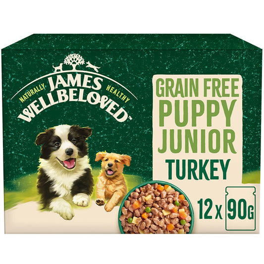 James Wellbeloved Grain Free Puppy Wet Dog Food Turkey Gravy Pouch (12 x 90g)