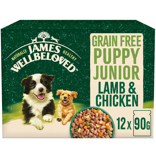 James Wellbeloved Grain Free Puppy Wet Food Lamb,Chicken Gravy Pouch (12 x 90g)