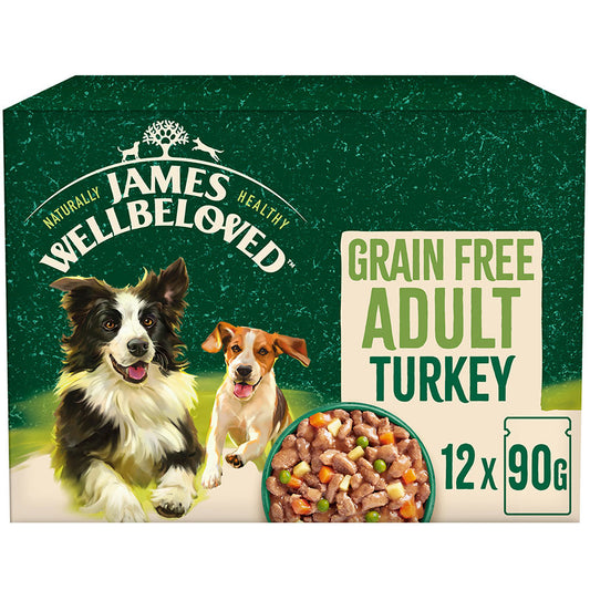 James Wellbeloved Grain Free Adult Wet Dog Food Turkey Gravy Pouch (12 x 90g)