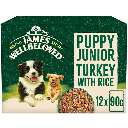James Wellbeloved Puppy Wet Dog Food Turkey & Rice in Gravy Pouch (12 x 90g)