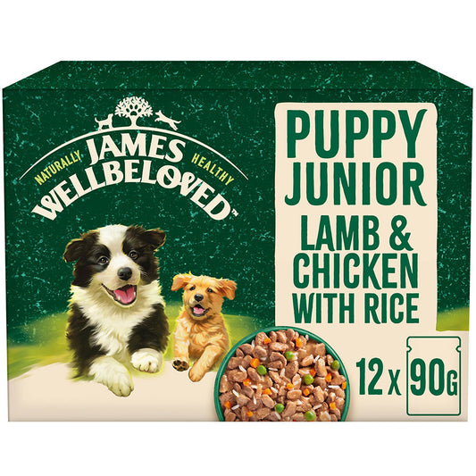 James Wellbeloved Puppy Wet Dog Food Lamb,Chicken,Rice Gravy Pouch (12 x 90g)