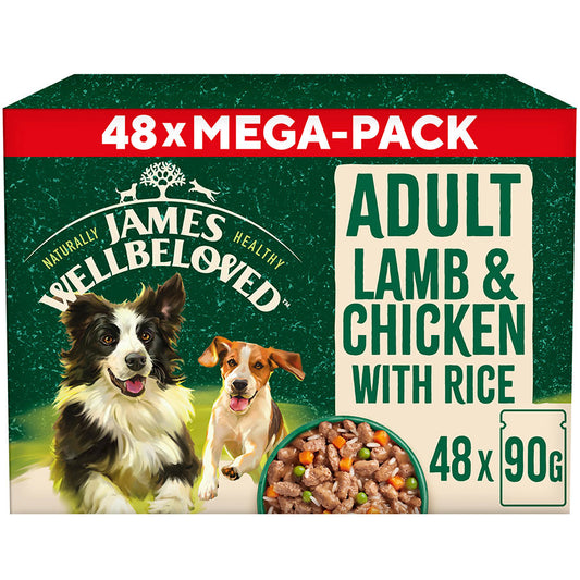 James Wellbeloved Adult Wet Dog Food Lamb, Chicken & Rice Pack Pouch 48 Pack
