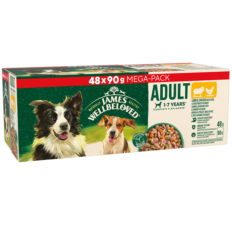 James Wellbeloved Adult Wet Dog Food Lamb, Chicken & Rice Pack Pouch 48 Pack