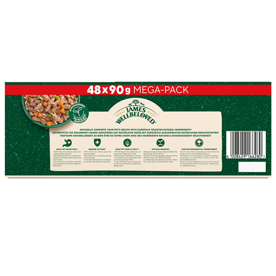 James Wellbeloved Adult Wet Dog Food Lamb, Chicken & Rice Pack Pouch 48 Pack