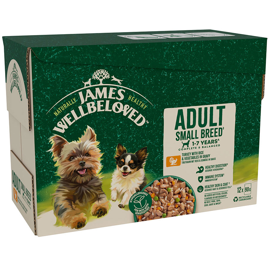 James Wellbeloved Adult Wet Dog Food Small Breed Turkey & Rice Pouch (12 x 90g)