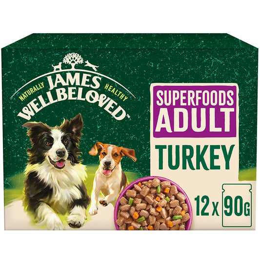James Wellbeloved Superfoods Adult Wet Dog Food Turkey Gravy Pouch (12 x 90g)