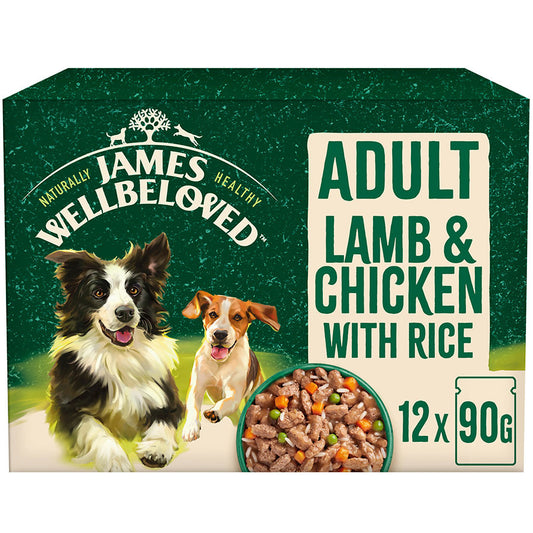 James Wellbeloved Adult Wet Dog Food Lamb,Chicken & Rice Gravy Pouch (12pk x 90g)