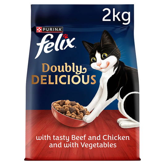 FELIX Doubly Delicious Beef Chicken & Vegetables Dry Cat Food 2kg